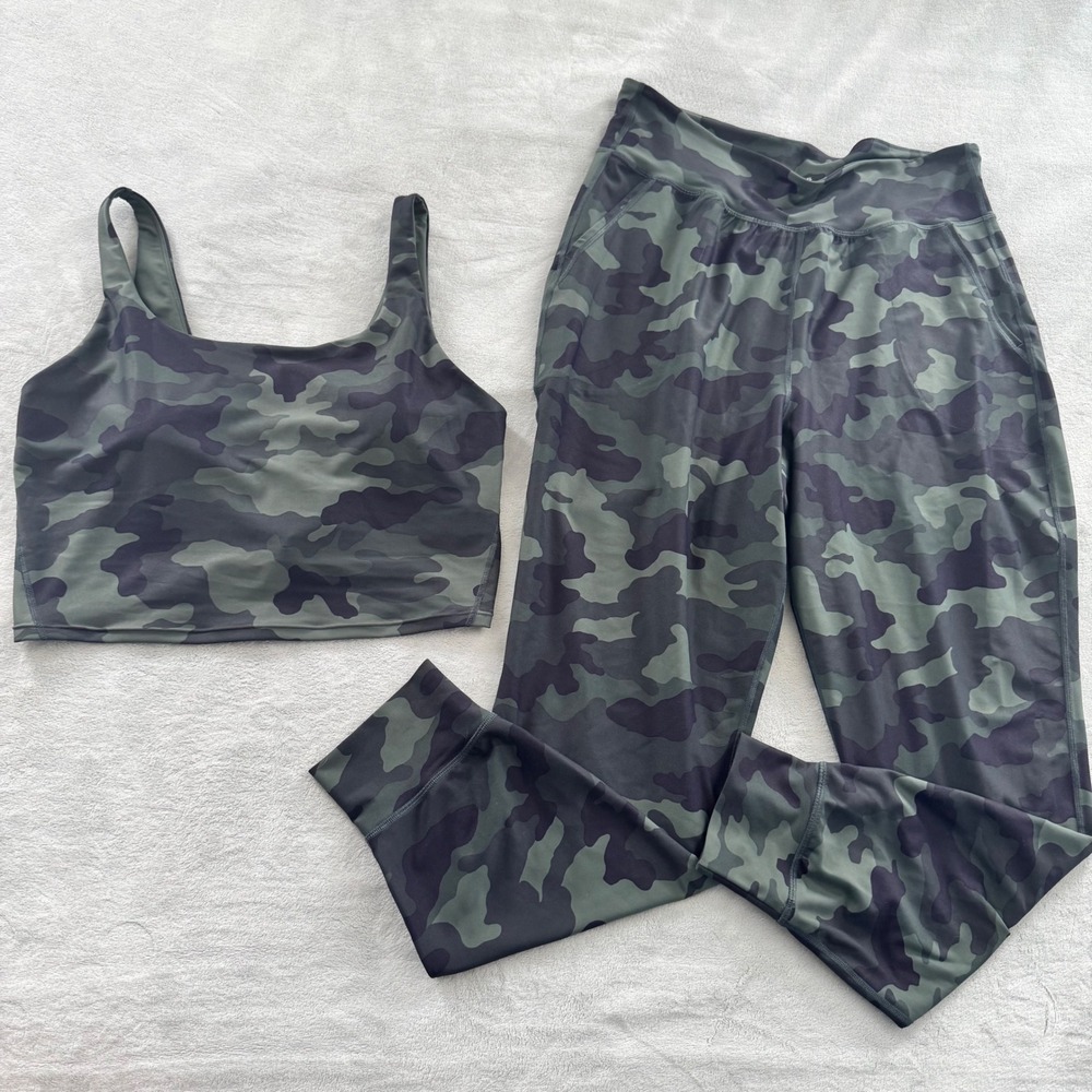 Old Navy Active PowerSoft Camo Set XL Tall High Rise Joggers & Longline Bra EUC